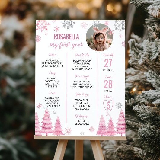 Pink Snowflake Anniversaire Jalon Poster photo