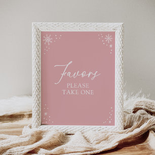 Pink Snowflake Baby shower Favors Sign Poster