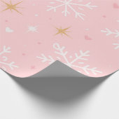 Pink Snowflake & Gold Sparkle Christmas Cadeaupapier (Hoek)