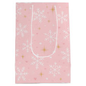 Pink Snowflake & Gold Sparkle Christmas Gift Bag Medium Cadeauzakje (Achterkant)