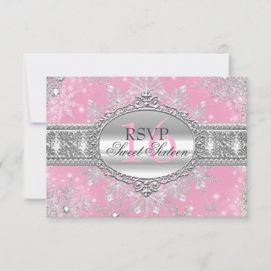 Pink Snowflake hiver Wonderland Sweet 16 RSVP (Devant)