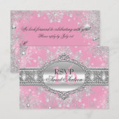 Pink Snowflake hiver Wonderland Sweet 16 RSVP (Devant / Derrière)