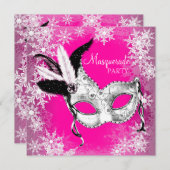 Pink Snowflake Masquerade Party Kaart (Voorkant / Achterkant)