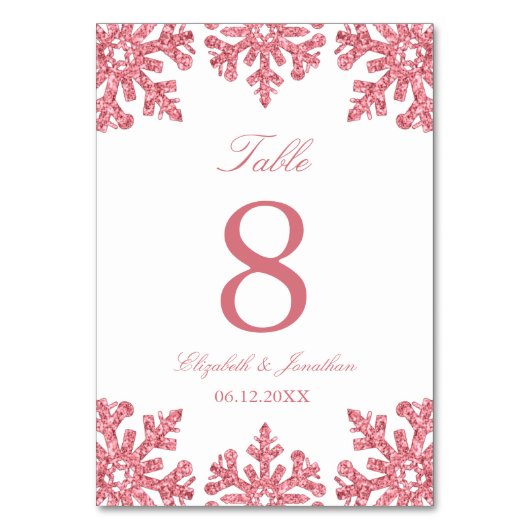 Pink Snowflake Winter Wedding Kaart (Voorkant)