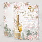 Pink Snowflakes Brunch and Bubbly Champagne Kaart (Voorkant / Achterkant)