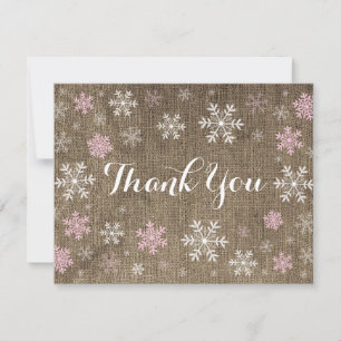 Pink Snowflaps Carte de remerciements de Burlap hi
