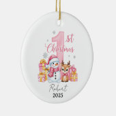 Pink Snowman Baby eerste kerstdag Keramisch Ornament (Rechts)