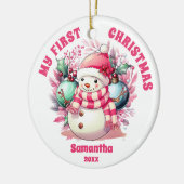 Pink Snowman Baby's eerste kerst Ornament (Links)