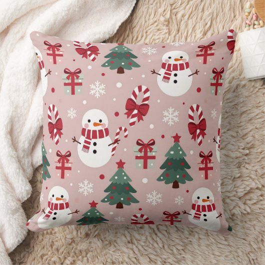 Pink Snowman Christmas Throw Pillow for Girls Kussen (Deken)