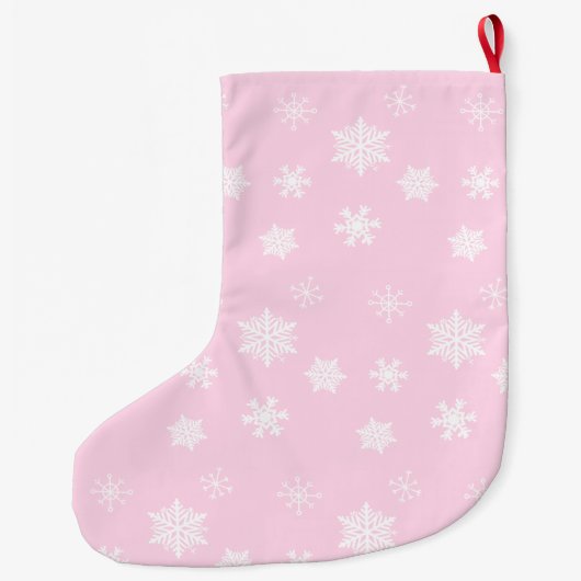 Pink Snowman en sneeuwvlokken gepersonaliseerd Grote Kerstsok (Achterkant)