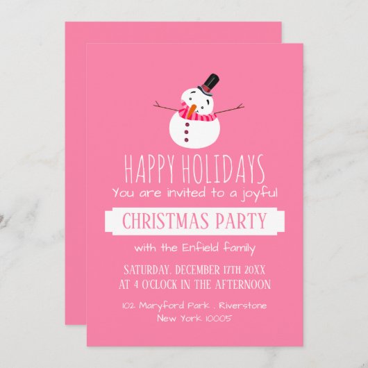 Pink Snowman, Invitation à la fête de Noël (Devant / Derrière)