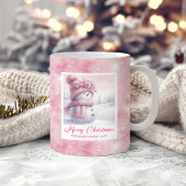 Pink Snowman Kids Mug Sweet Winter Forest Gift