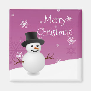 Pink Snowman paysage hiver Magnet de Noël