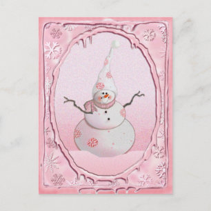PINK SNOWMAN, SCARF & SNEEUW PET van SHARON SHARPE Briefkaart