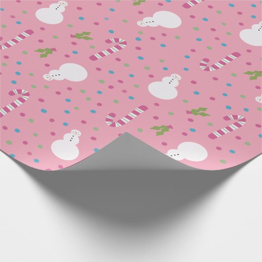 Pink Snowman Wrapping Paper Cadeaupapier (Hoek)