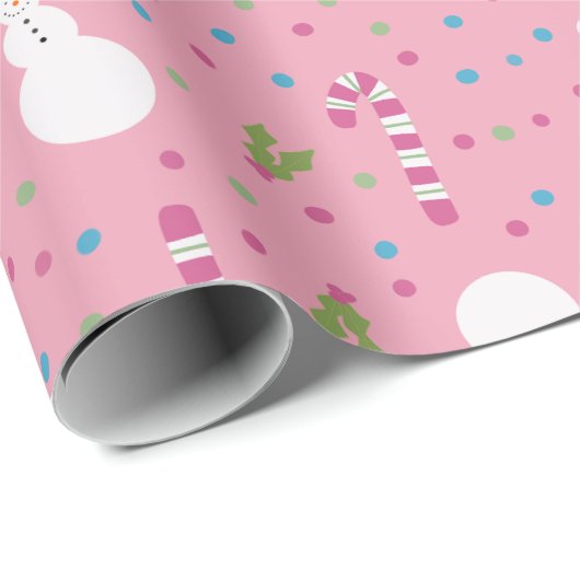 Pink Snowman Wrapping Paper Cadeaupapier (Rol Hoek)