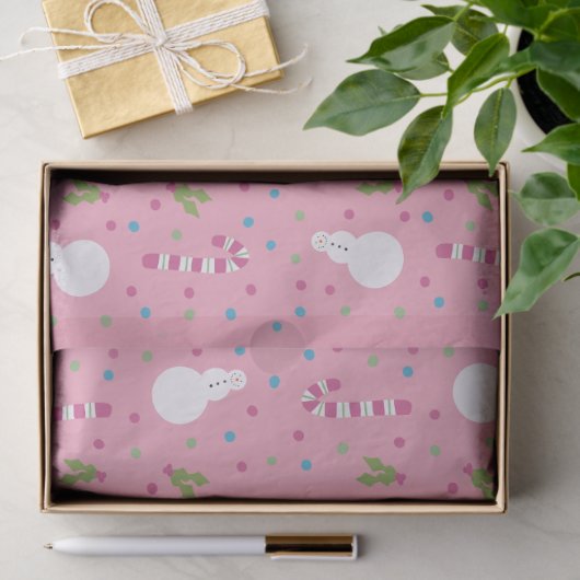 Pink Snowman Wrapping Paper Tissuepapier (Geschenk)