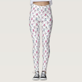 Pink Snowmen-patroon | Witte kerst Leggings