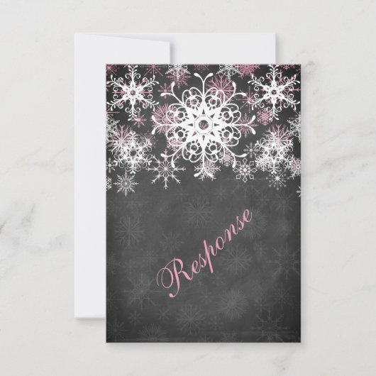 Pink Snowy Chalkboard Style Mariage Carte RSVP (Devant)