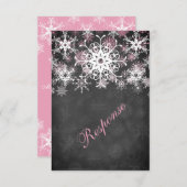 Pink Snowy Chalkboard Style Mariage Carte RSVP (Devant / Derrière)