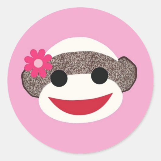 Pink Sock Monkey Bloemenmeisje Ronde Sticker (Voorkant)
