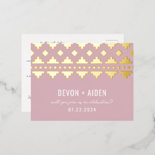 Pink Southwest Gleam Wedding Reply Folie Uitnodiging Briefkaart