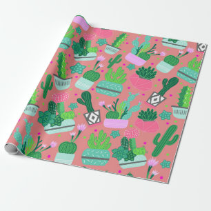 Pink Southwestern Cactus Pattern Sweet 16 Party Cadeaupapier