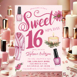 Pink Spa Day Sweet 16 Invitation<br><div class="desc">Pamper la fille d'anniversaire et ses amis avec un Sweet 16 Spa Day! Ce design accueillant est doté d'un vernis à ongles rose, d'un peignoir douillet et de bougies apaisantes, donnant le ton parfait pour une fête relaxante et rajeunissante. Personnalisez-le avec les détails de votre événement pour créer un souvenir...</div>