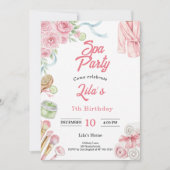 Pink Spa Party Invitation for Girl's 7th Birthday (Devant)