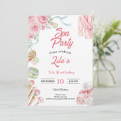 Pink Spa Party Invitation for Girl's 7th Birthday (Debout devant)