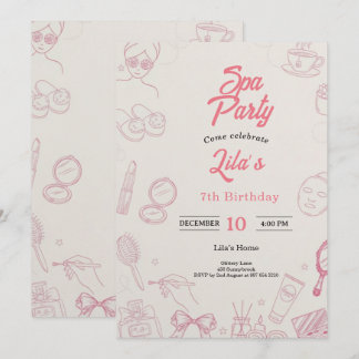 Pink Spa Party Invitation for Girl's 7th Birthday Kaart