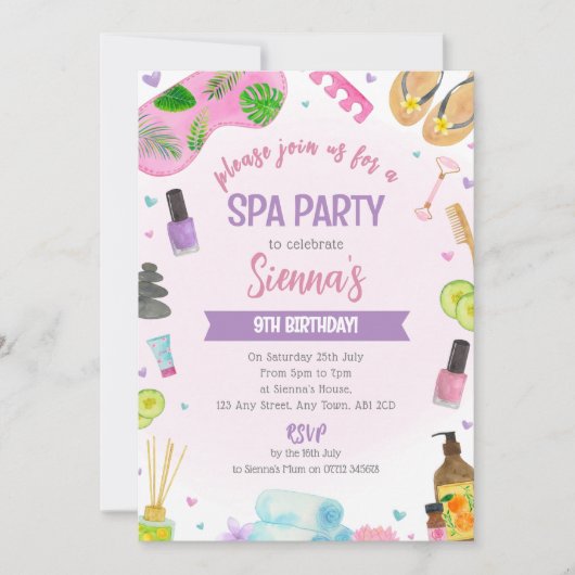 Pink Spa Party Verjaardag Uitnodiging Pamper & Rel (Voorkant)