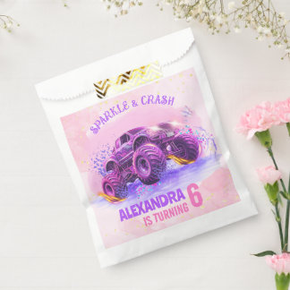 Pink Sparkle and Crash Monster Truck Girl Birthday Bedankzakje