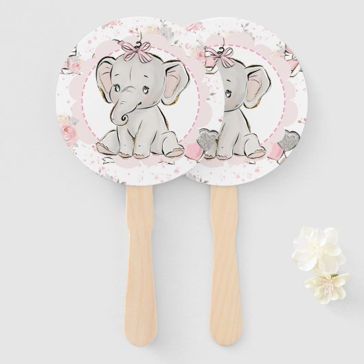 Pink Sparkle Elephant Hand Fans Handwaaier (Voorkant en achterkant)