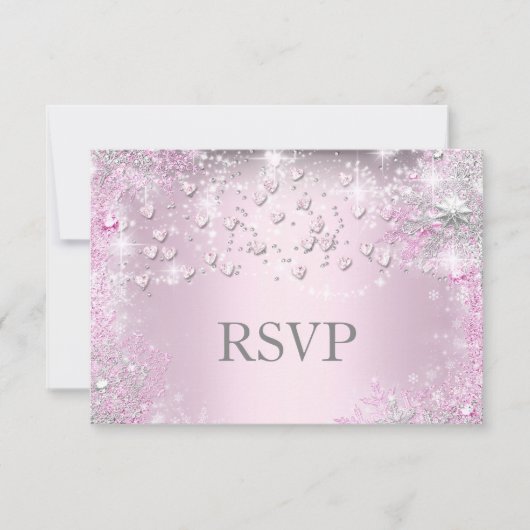 Pink Sparkle Hearts RSVP Kaartje (Voorkant)