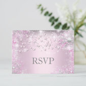 Pink Sparkle Hearts RSVP Kaartje (Staand voorkant)
