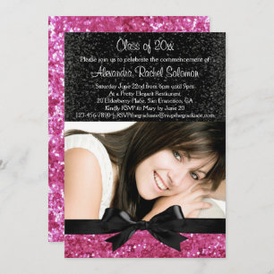 Pink Sparkle look Bow Photo Graduation Invitation