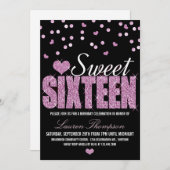 Pink Sparkle Sweet 16 Invitations de fête (Devant / Derrière)