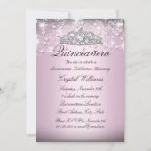 Pink Sparkle Tiara & Hearts Quinceanera Invitation (Devant)