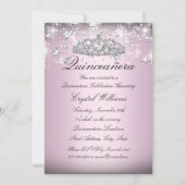 Pink Sparkle Tiara Stars Quinceanera Invitation (Devant)