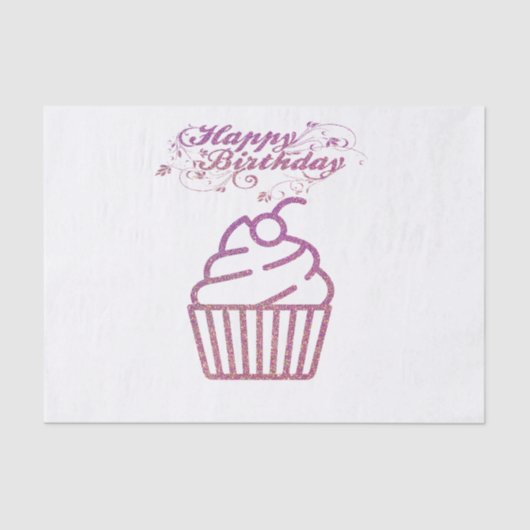 Pink Sparkly Birthday Cupcake-papier Tissuepapier (Voorkant)