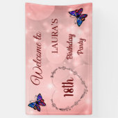 Pink Sparkly Butterfly gepersonaliseerd 18th Birth Spandoek (Verticaal)