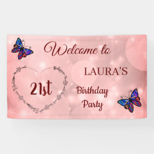 Pink Sparkly Butterfly op maat 21st Birthday Spandoek