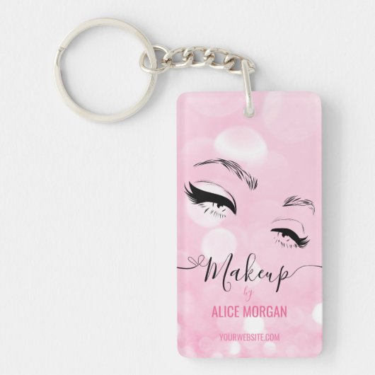 Pink Sparkly Makeup Artist Glamour Bokeh Sequin QR Sleutelhanger (Voorkant)