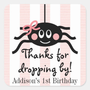 Pink Spider Birthday Dank je wel! Vierkante Sticker