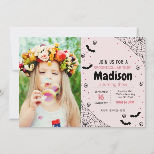 Pink Spider Halloween Invitation d'anniversaire av (Devant)
