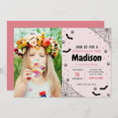 Pink Spider Halloween Invitation d'anniversaire av (Devant / Derrière)