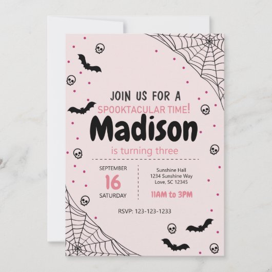 Pink Spider Web Halloween Invitation d'anniversair (Devant)