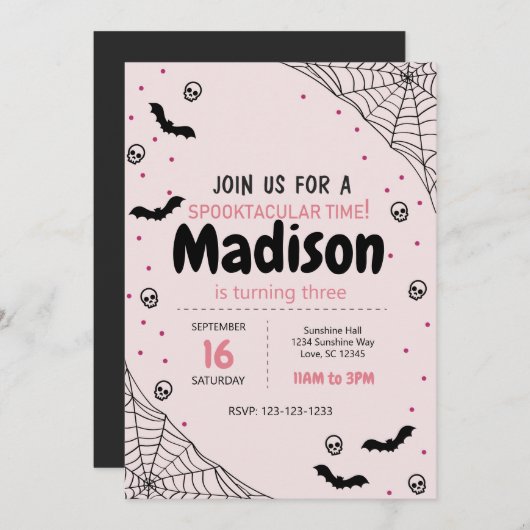 Pink Spider Web Halloween Invitation d'anniversair (Devant / Derrière)