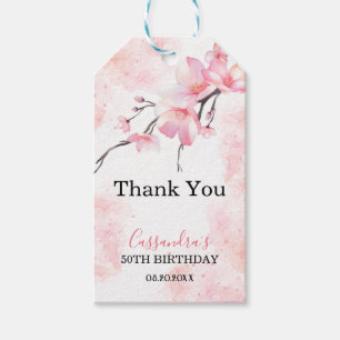 Pink Splash Cherry Blossom Bloemen Verjaardag Cadeaulabel